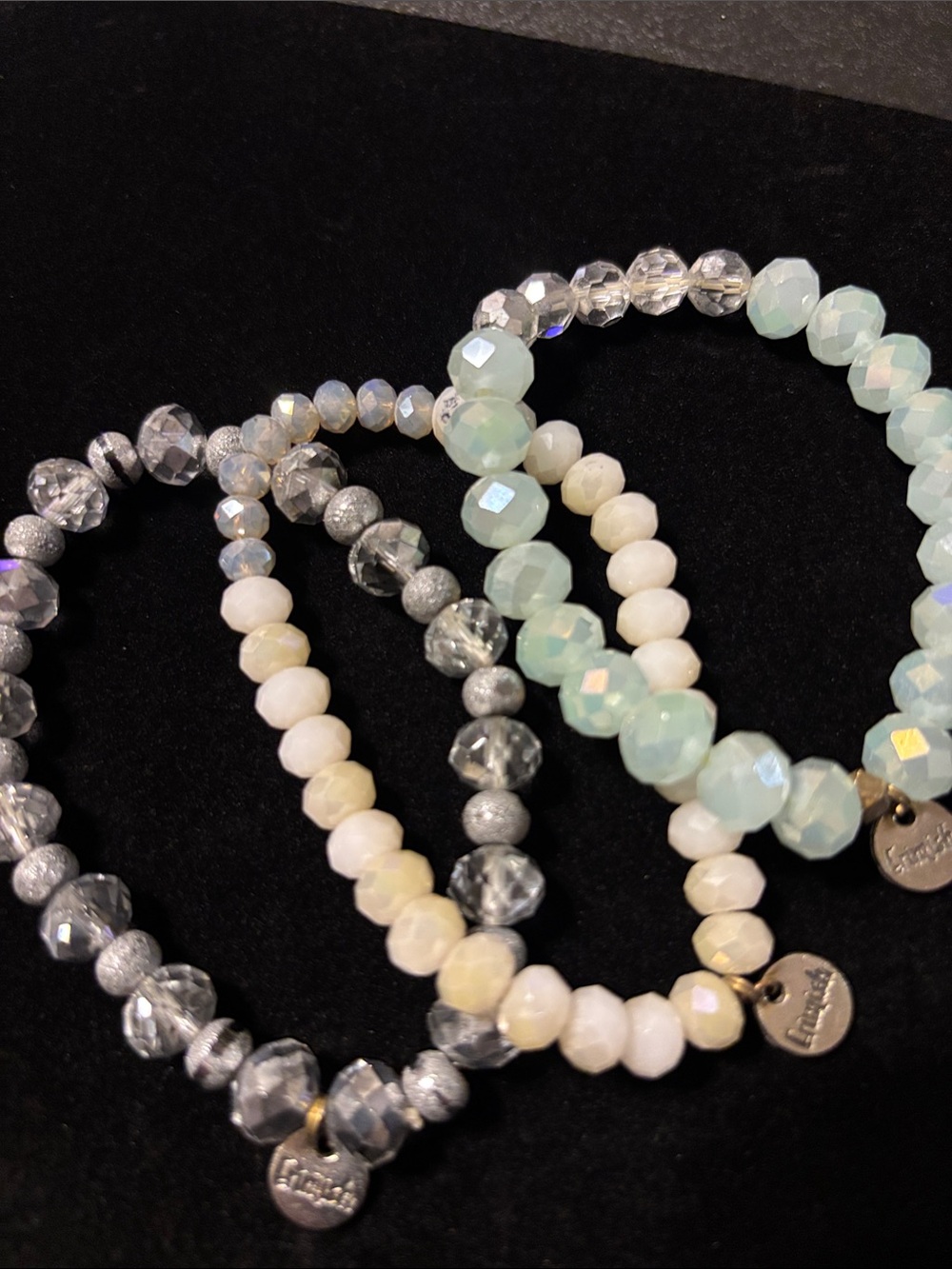 Faceted Bracelet Erimish Mint, White & Silver‎ Beaded Read